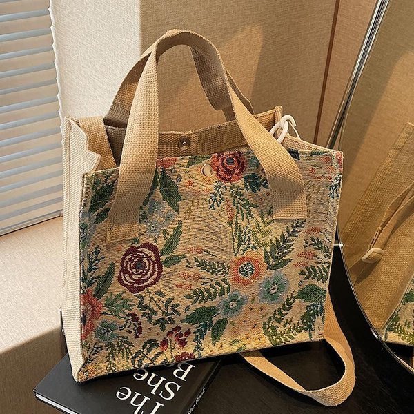 ŚRedniej WielkośCi Tkana Torba Lniana W Kwiaty Dla Kobiet Modna Torba Crossbody Dla Kobiet Ins DużA Pojemność Torba Na Ramię Dla Kobiet-image