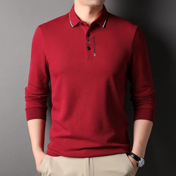 Camiseta De Manga Larga Con Solapa Para Hombre, Camiseta Bordada De Moda, Nuevo Polo Para Hombre De Primavera Y OtoñO Xxxl Red-image