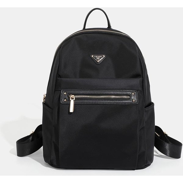 VersióN Coreana De Mochila Ligera Diaria Para Estudiantes Color SóLido Nueva VersáTil Moda Mochila Para Mujer Tela Oxford Viaje De Commuting Black-image