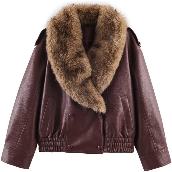 2026 Invierno Mujer Holgada Chaqueta De Cuero SintéTico Moda ExtraíBle Cuello Grande De Piel Abrigo Casual High Street Doble Botonadura Ropa Exterior M Blanco-image