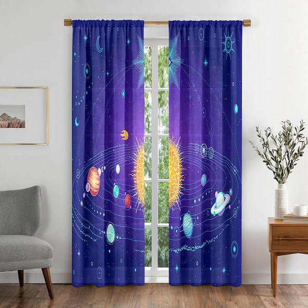 Cortina Opaca De Ventana Con DiseñO De Galaxia Espacial Planeta Dibujos Animados Para Sala De Estar Dormitorio BañO Cocina Puerta Armario DecoracióN Ganchos W50 X H130(Cm)X2&Grommet Top-image