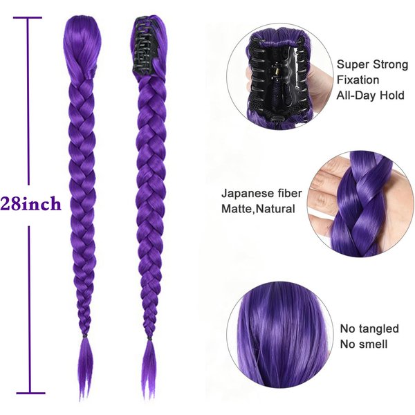 Pelucas Largas Moradas Trenzadas Para Mujeres/NiñOs Peluca Larga Trenzada De Cola De Caballo Para Disfraz Cosplay Peluca Para Fiesta De Halloween Disfraz Anime-image