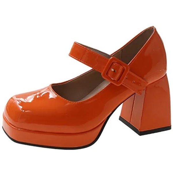 Buty Damskie Lady Mary Jane, Nowe, Na Platformie, Z Kwadratowym Noskiem, Na Grubym Obcasie, 7 Cm, PomarańCzowe, AntypośLizgowe, Damskie, Wysokie Obcasy, DużE Rozmiary, 35-44 44 Red-image