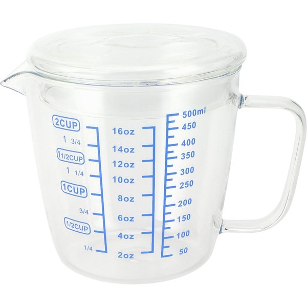 ŻAroodporny Szklany Kubek Pomiarowy, Miarka Do Mleka, Dzbanek Pomiarowy Z Pokrywką, Przybory Kuchenne(500 Ml ) White-image