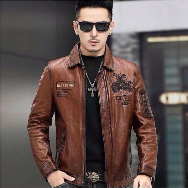 Chaqueta De Cuero Nueva De Primavera Y OtoñO Chaqueta De Cuero Para Hombre Bordada Corta Con Solapa Chaqueta De Traje De Vuelo 3XL-image