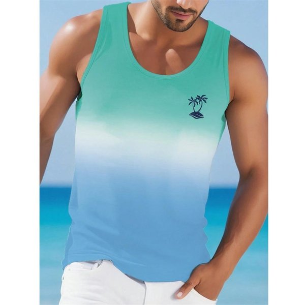 Chaleco De Hombre Con Cuello Redondo, Talla Grande, Textura Degradada, Casual, Transpirable, Sin Mangas, Moda Callejera De Verano, Chaleco Deportivo 5XL Brown-image
