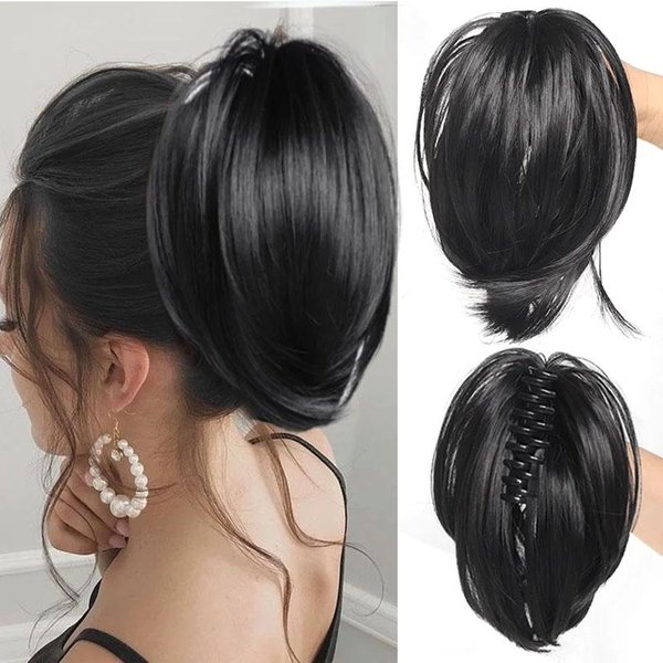 Syntetyczny Roztrzepany Kok Treska Scrunchies Dla Kobiet Prosty Chignon Kucyk Doczepiane WłOsy Potargane Updo 15CM-image