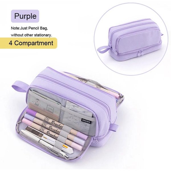 Angoo Estuche Grande De 4 Compartimentos Bolsa Para LáPices Estuches Para LáPices Para Estudiantes Escolares Bolsa De CosméTicos Organizador De PapeleríA Suministro De Oficina-image