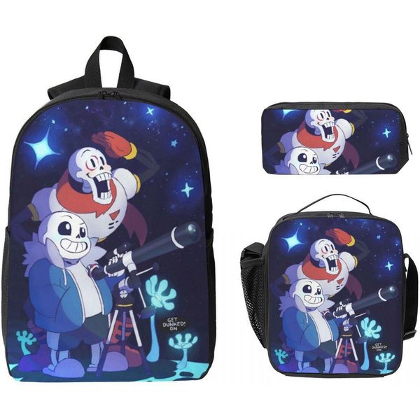 Set De Mochila De 3 Piezas Undertale Sans Para NiñOs Bolsas Para BolíGrafos Sets De Mochilas Escolares Con Fiambrera Para Estudiantes De Primaria Mochila-image
