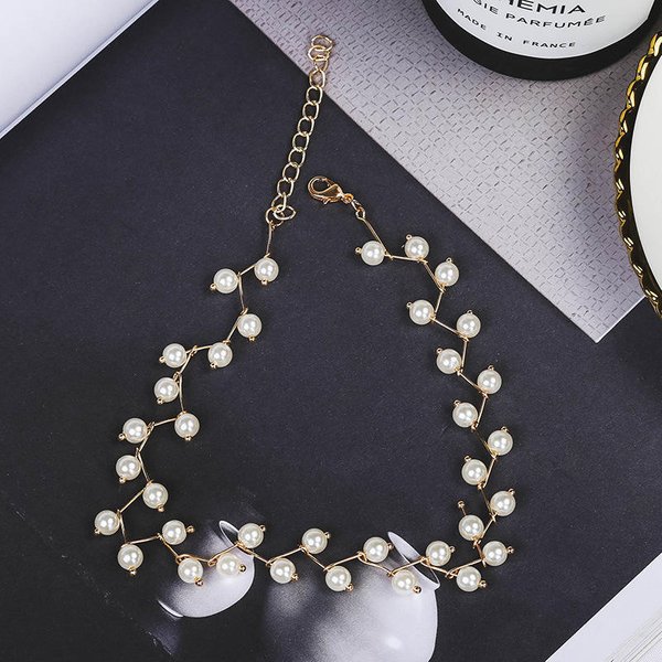 Collar Sencillo Hecho A Mano Con Perlas Y Cuentas Onduladas, Un Juego De JoyeríA, Cadena De Cuello Rombo, Cadena Para ClavíCula Para Mujer Oro-image