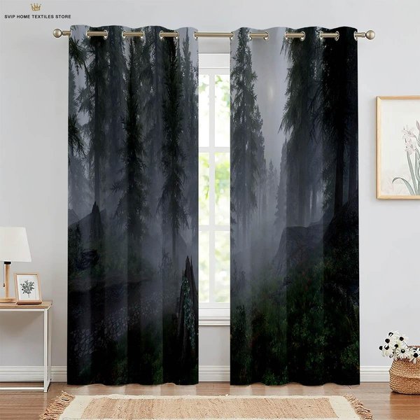 ZasłOny Woods Natural Scenery 3D Drukowane, WłóKno Poliestrowe, NadająCe Się Do Prania W Pralce, Sypialnia, Salon, Kuchnia, Zestaw 2 Szt. W50X130H(Cm)X2Pcs&Rod Pocket-image
