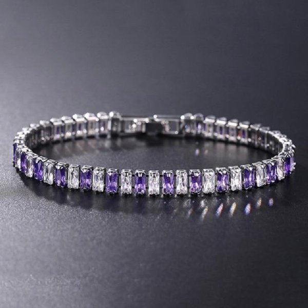 Pulsera De Tenis De Circonita CúBica Verde De 4 Mm, Pulseras De Cadena Para Mujeres Y Hombres, Cadena De Mano De Color Dorado Y Plateado, Cadena De Circonita CúBica, JoyeríA Para Hombre 17Cm Length Gray-image