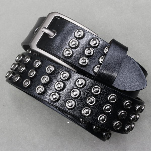CinturóN Cowboy De Remaches MetáLicos Cuero Genuino Piel De Vaca CinturóN Para Hombre Remaches Punk Cinturones Para Vaqueros Para Hombre Ceinture Homme Cinturones Hombre 125Cm Gray-image