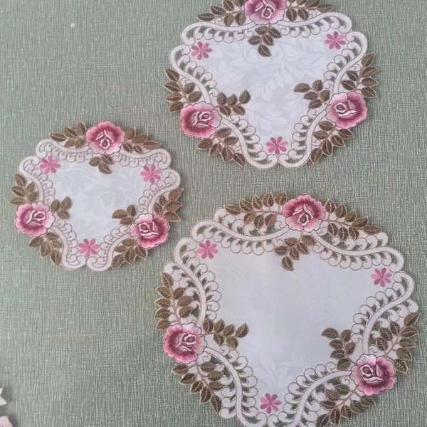 Popularna Haftowana RóżA PodkłAdka Na Stół śLubna śWiąTeczna PodkłAdka Kuchenna Dekoracja StołU I Akcesoria Round 15Cm Gray-image