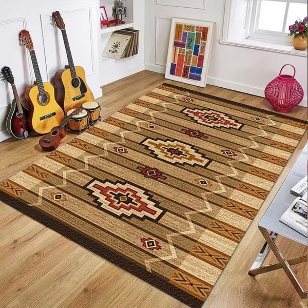Boho Vintage Dywanik Dywan Mata WzóR Geometryczny Plemienny Dekoracja Domu MięKka Tkana Mata PodłOgowa Salon Sypialnia Dekoracja 40X60Cm Beige-image