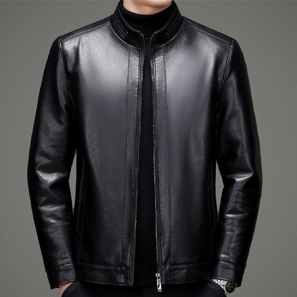 Chaqueta De Cuero Gruesa CáLida De Invierno Talla Grande Para Hombre Cuello Alto Chaqueta De Cuero Para Papá Chaqueta 4XL Black-image