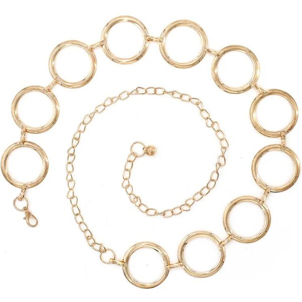 Anillo Redondo Grande De AleacióN Simple CinturóN De Cintura Anillo Con Flecos Cadena De Cintura Para Mujer Cadena MetáLica Circular Cinturilla GeoméTrica Larga Hueca One Size Oro-image