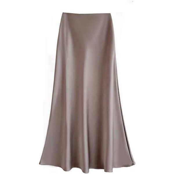 Falda Midi Ajustada Adelgazante De Cintura Alta De SatéN Acetato De Seda Suave Primavera/Verano Envolvente Caderas Cola De Pez LíNea A Falda Larga M-image