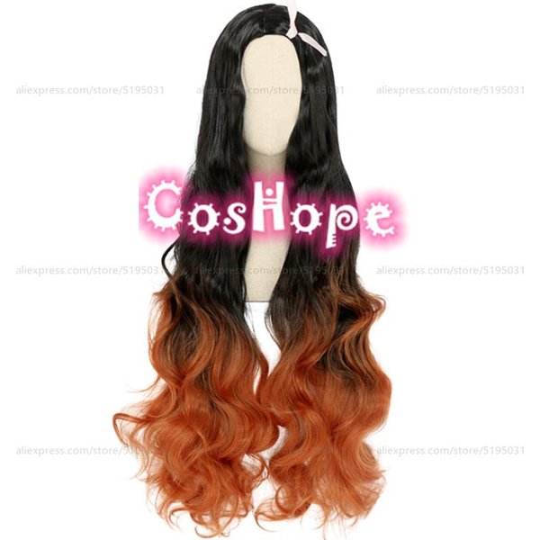 Nezuko Peruka Cosplay Peruka Cosplay KręCona Czarna PomarańCzowa Gradientowa Peruka Cosplay Odporna Na CiepłO Syntetyczna Peruka One Size-image