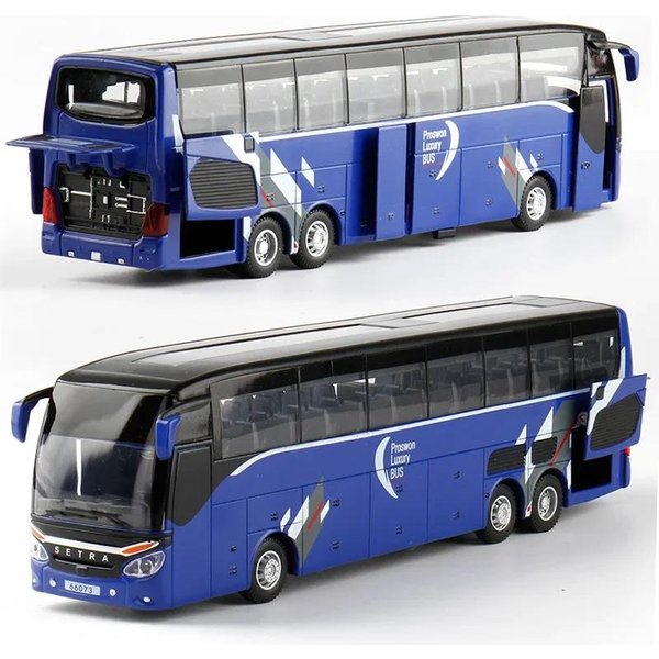 1:32 Wysoki DoskonałA Jakość Stop Metalowy PodwóJny PokłAd Autobusu DźWięK ŚWiatłO Metal Odlew Pull Back Symulacja Luksusowy Autobus Turystyczny Pojazd Zabawki Dla Dzieci Gray-image