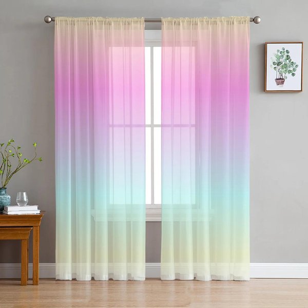 Cortinas Transparentes Rosa ArcoíRis Amanecer Para DecoracióN De Dormitorio Sala De Estar Cortina De Ventana Cocina Tul Voile Organza Cortinas W135 X H115Cm X1&Grommet Top Pink-image