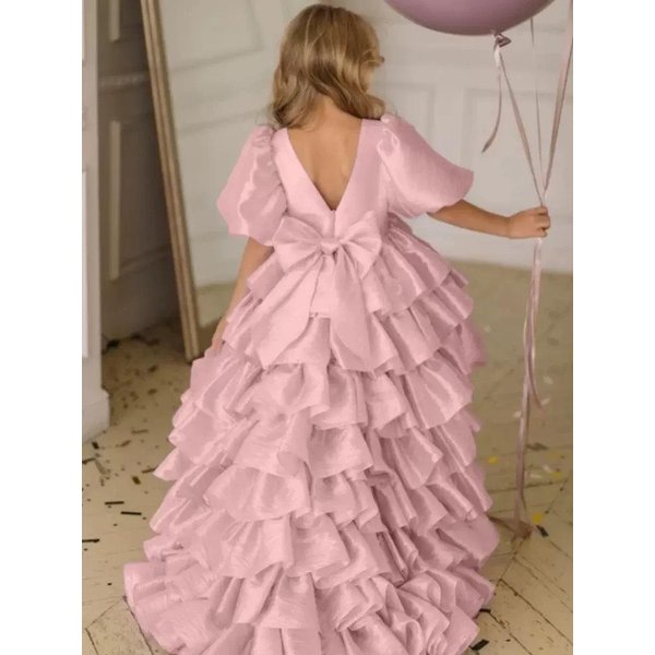 Vestido De Princesa Abullonado Con Tirantes Finos Para NiñA 2026 - Dulce Estilo Formal Corto Por Delante Largo Por DetráS 80 Cm-image