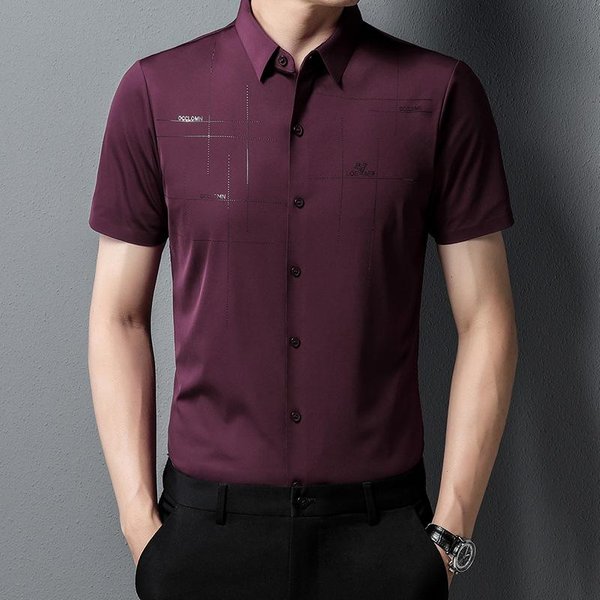 Camisa De Manga Corta Nueva De Verano Para Hombre De Mediana Edad Delgada Holgada Sin Planchar Ligera De Negocios Camisa De Padre Xxxxl Blue-image