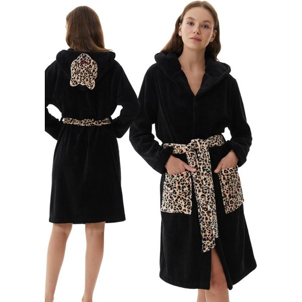 Szlafrok Damski Pluszowy Panterka Z Kieszeniami S-image