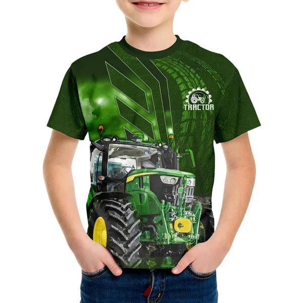 Fajna Koszulka ChłOpięCa Z Nadrukiem Traktora 3D Odzież DziecięCa T-Shirt KróTki RęKaw Modna Letnia Odzież DziecięCa Odzież Dla Aktywnych Dzieci Na ZewnąTrz 130-image