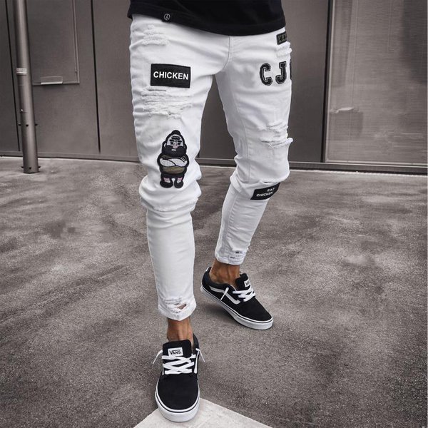 Wiosenne MęSkie Modne DżInsy Z Dziurami I Modne, Dopasowane DżInsy 3XL White-image