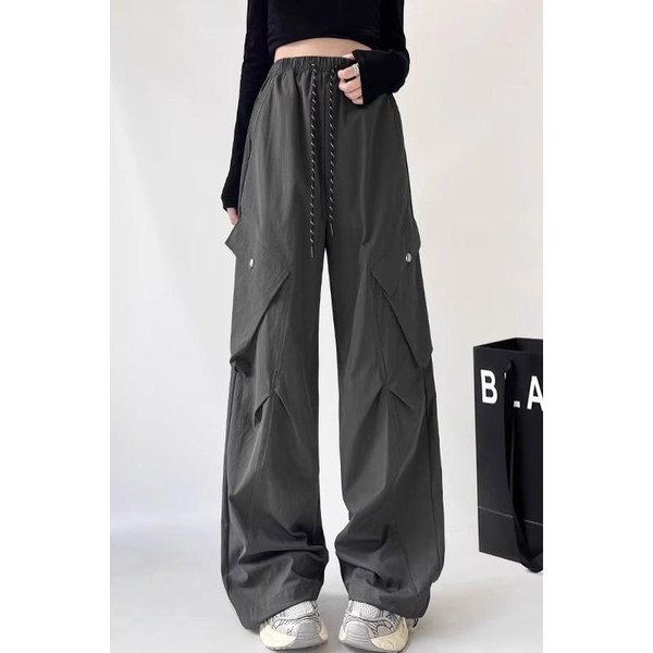 Pantalones Casuales De Trabajo Para Mujer En Verano Nuevos De Cintura Alta Caderas Sueltas Bolsillo Grande Pierna Ancha Pantalones De Piso XXL White-image