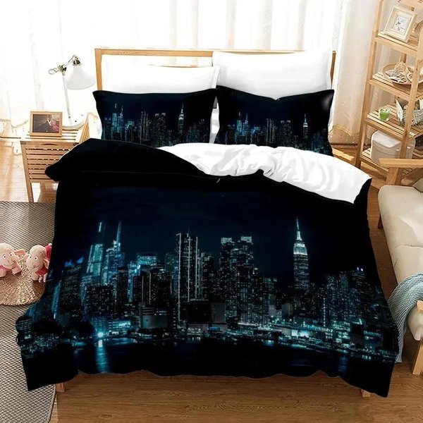 ImpresióN 3D Vista Nocturna De Nueva York Juego De Cama Funda NóRdica Juego De Cama Cubre EdredóN Funda De Almohada EdredóN TamañO King Queen NiñOs Adulto 264X228Cm 3Pcs-image