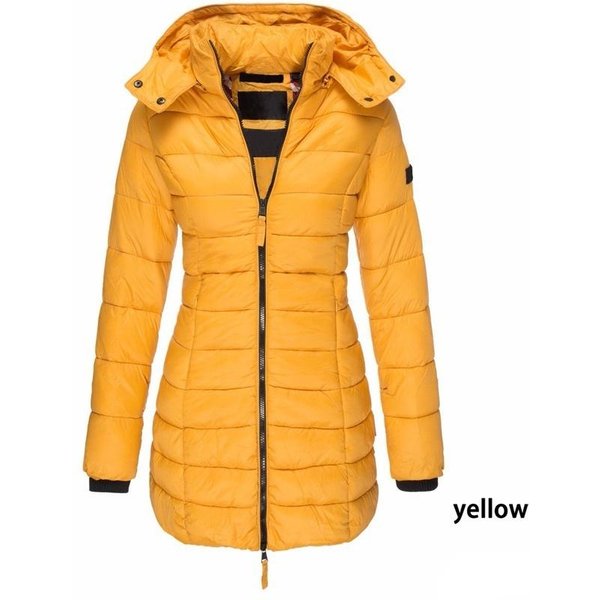 Chaqueta De PlumóN Larga De Invierno Para Mujer, Chaqueta Acolchada De AlgodóN Con Capucha Gruesa Y CáLida Xxxl Amarillo-image