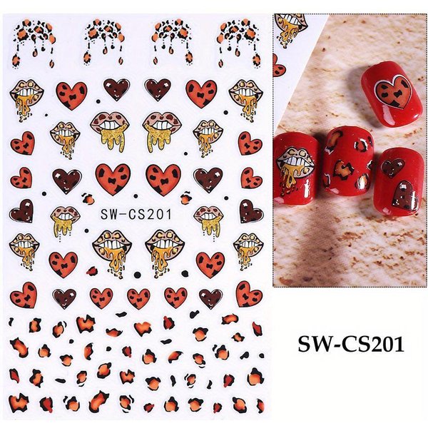 Pegatinas De Labios Sexy 3D Estampado De Leopardo CorazóN De Amor Letra Labios Rosa Rojo Rosa Manicura De San ValentíN DecoracióN De UñAs DIY RomáNtica-image
