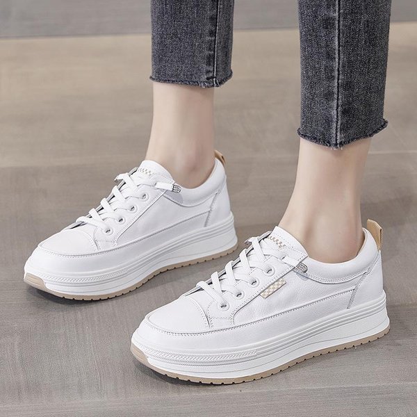 Zapatos De Mujer De Piel De Vacuno De Primera Capa Nuevos Zapatos Blancos PequeñOs De Moda De Cuero De Primavera Y OtoñO Zapatos Casuales Combinables 38 Blanco-image