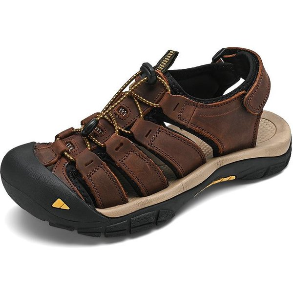 Sandalias De Cuero Genuino De Verano Con Suela Gruesa Y Punta Cerrada Zapatos De Playa Para Hombre Zapatos De MontañA Talla Grande Zapatos Casuales Para Exteriores 48 Black-image