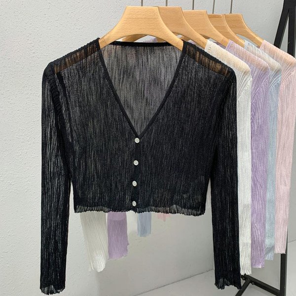 Czarny Kardigan Z Jedwabiu Lodowego Z Ochroną PrzeciwsłOneczną Lato Nowy Cienki PłAszcz Damski Na RamiąCzkach Wierzchnia Bluzka Szal KróTki Top One Size Fits All Czarny-image