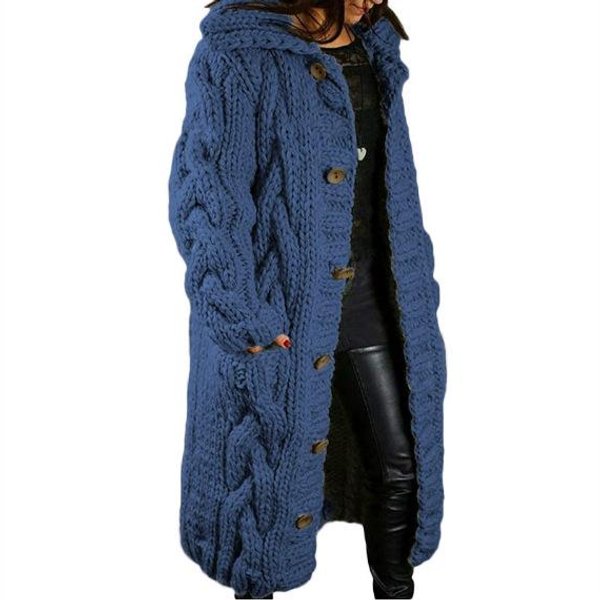2025 Damski Kardigan Sweter PłAszcz Plus Size - Dzianina W Stylu Europejskim I AmerykańSkim 4XL Blue-image