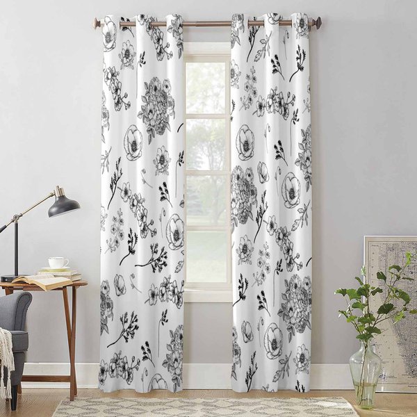 Cortinas Retro De Flores Hojas Para Sala De Estar Cortina De Dormitorio De Lujo Persianas De Cocina Cortinas 135W X 60H(Cm) X1 White-image