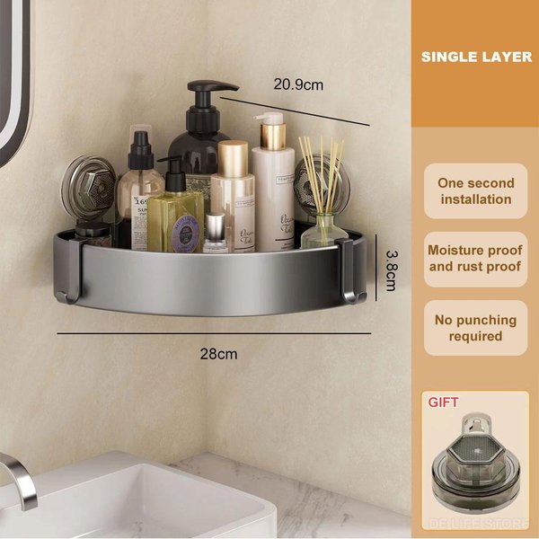 Estante De BañO Con Ventosa Estante De Esquina De Aluminio Sin Taladro Montado En La Pared Gris Organizador De BañO Accesorios De BañO-image