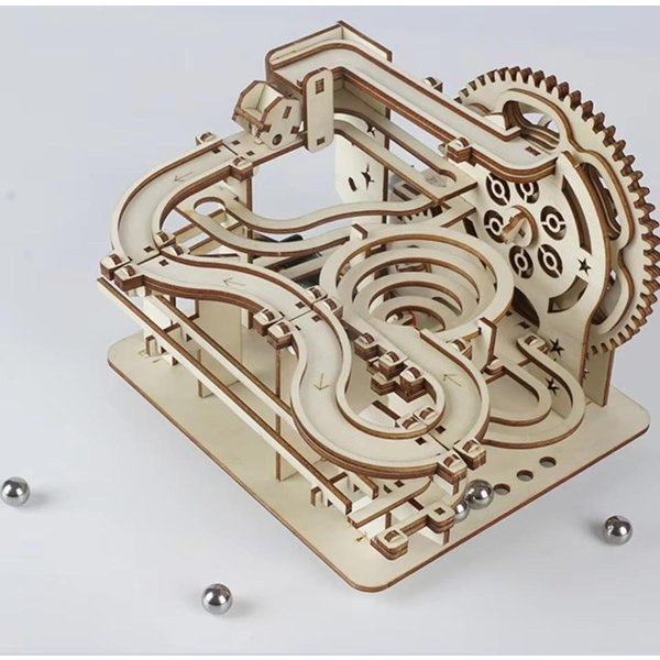 Drewniana Puzzle 3D Zestaw ToróW Z Mechanizmem Kulkowym - Model Do Samodzielnego MontażU Zestaw Budowlany Zabawka Edukacyjna Steam Na Prezent Urodzinowy Beige-image