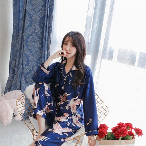 Conjunto De Pijama De Seda Para Mujer Pijama De Seda Pijama De Mujer Ropa De Estar Por Casa De Primavera Conjuntos De Ropa De Estar Por Casa De SatéN De OtoñO Tallas Grandes 4XL Gray-image