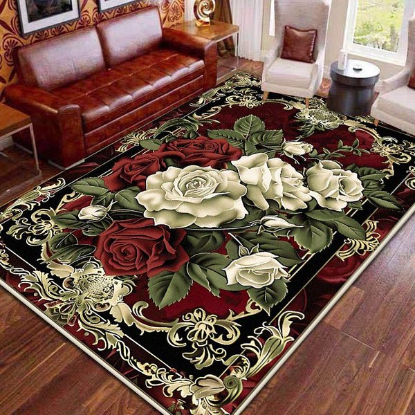 Alfombras Retro Rojas Grandes Para Sala De Estar DecoracióN Europea Hogar ÁRea De Sofá Alfombra Preciosa Dormitorio Alfombra De Piso Antideslizante Lavable 80*120Cm-image