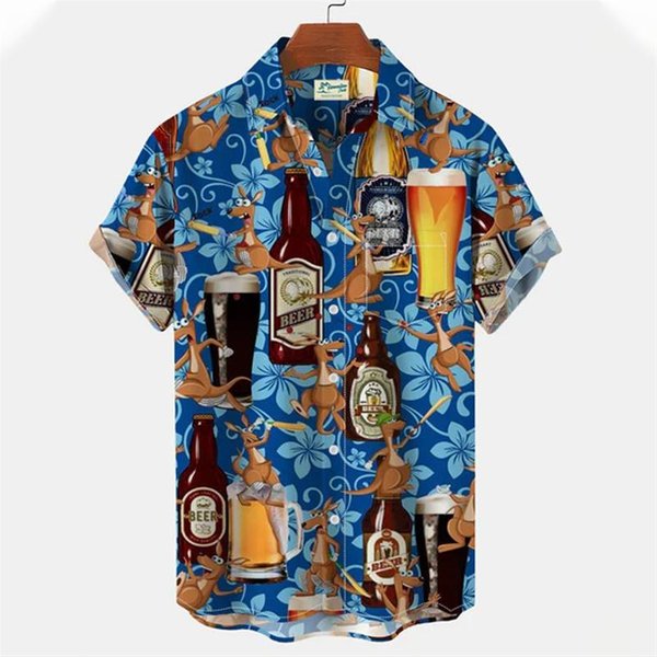Camisas Hawaianas De Manga Corta Para Hombre Estampado 3D GráFico De Cerveza Vino Camisas De Playa Verano Casual Manga Corta Abotonada Camiseta Tops 2XL-image