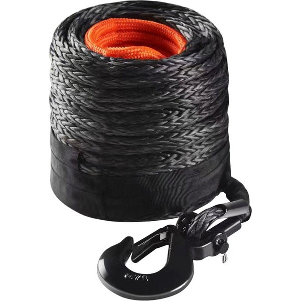 Syntetyczna Lina WyciąGarki, 3/8 Cal X 100 StóP 26 500 Lbs Syntetyczny Kabel Lina WyciąGarki Z OsłOną Ochronną + Kuty Hak WyciąGarki + Pas CiąGnąCy,-image