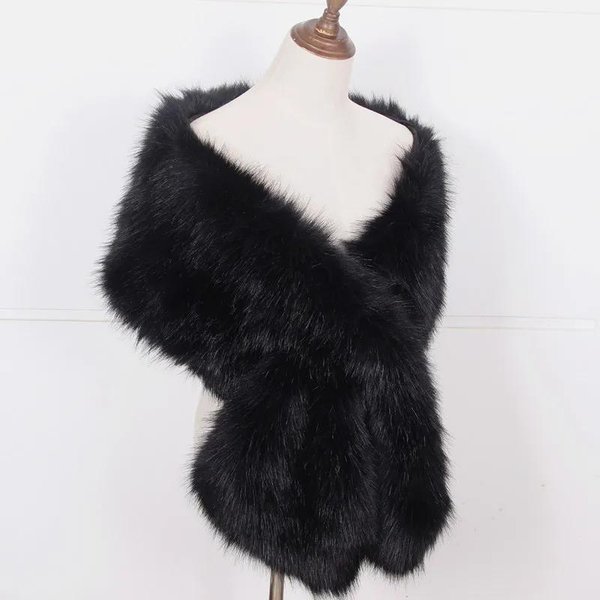 Chal De Novia Tipo Bolero Para Mujer, Capa De Piel SintéTica Para Boda, Capa De Marfil Para Invierno, Vestidos De Noche, Chal De Piel SintéTica, Capa De Piel Black-image
