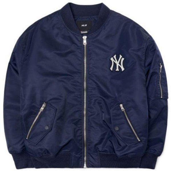 MLB Logo BáSico New York Yankees Logo SóLido Chaqueta Piloto De AlgodóN Con Cremallera Chaqueta Unisex Azul 3AJPB0321-50NYS XL-image