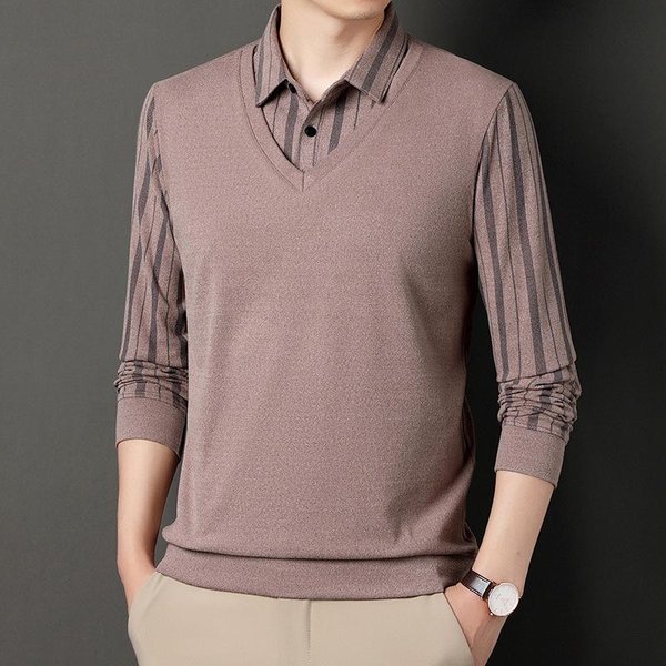 Nueva Camiseta De Manga Larga Para Hombre Camisa Polo Para JóVenes Y Personas De Mediana Edad Con Cuello Camisero Camiseta Rayada De Moda Para Hombre XXL-image
