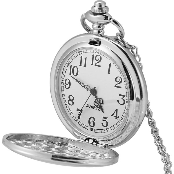 Reloj De Bolsillo AnalóGico De Cuarzo CláSico Liso Colgante Collar Con Cadena Plata White-image