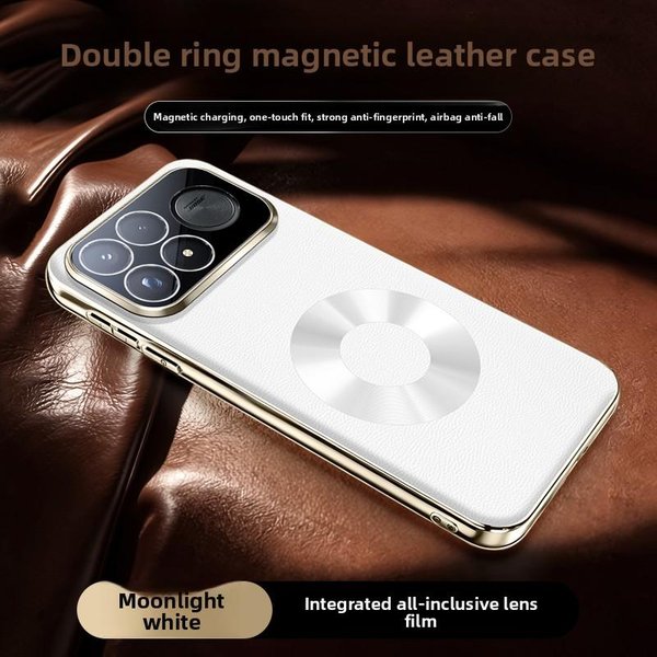 Luksusowe Magnetyczne Etui Ochronne Ze SkóRy PU Na Telefon Xiaomi Poco F9 Ultra F9 Pro F8 Ultra F8 Pro Dla Magsafe Bezprzewodowe ŁAdowanie Pokrowiec Ochronny Poco F9 Ultra BiałY-image